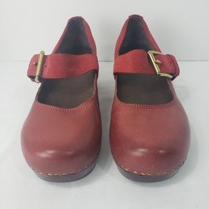 Red Leather Lucky Brand Mary Jane Clogs